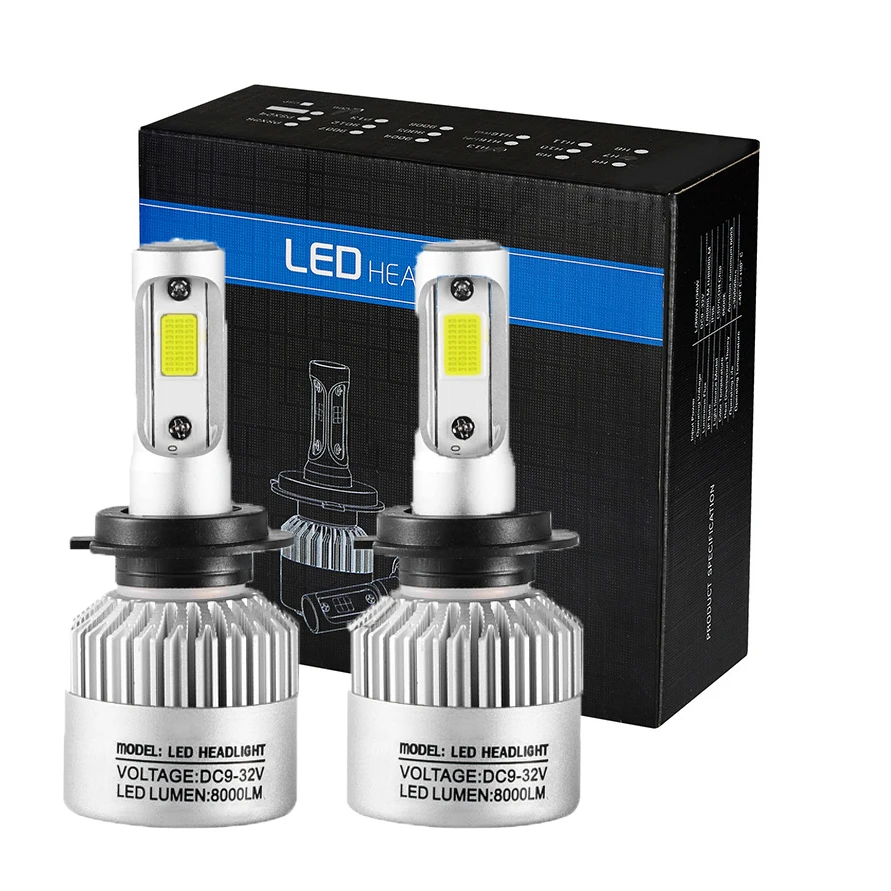

2Pcs Super bright H4 LED COB Chip Auto Car Headlight 72W 8000LM High Low Beam All In One Automobiles Lamp 6500K 12V