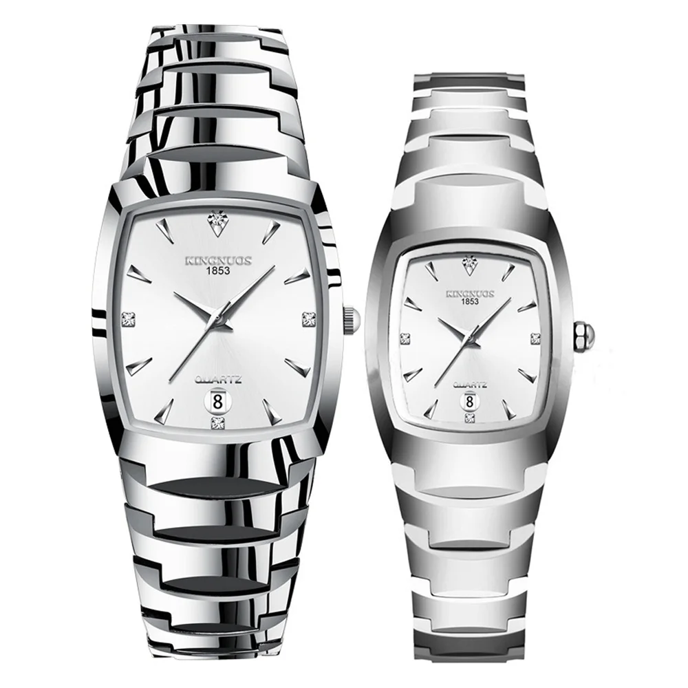 Couple Silver White Пара часов для влюбленных Кварцевые наручные часы модные роскошные повседневное украшение браслет Вольфрамовая сталь цвет квадратный пара часов - Цвет: Couple Silver White