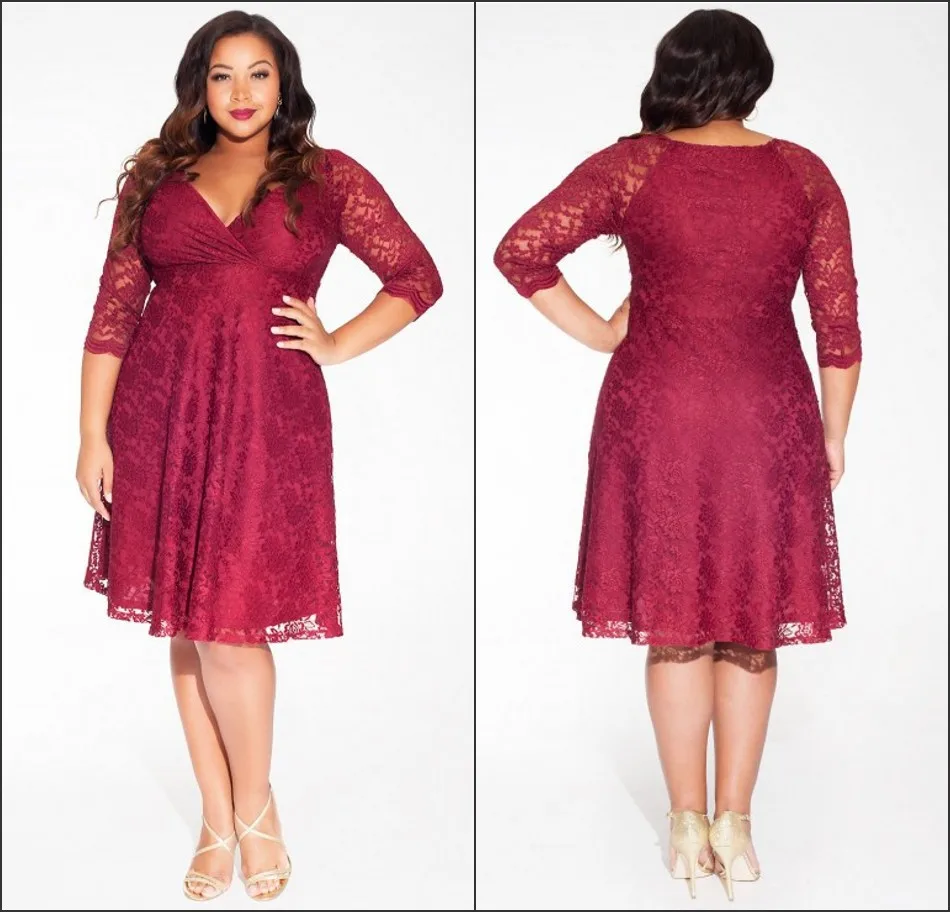 

Free Shipping V Neck Length Mother Of The Bride Lace Dresses Plus Size Short Formal Evening Dress to Party Vestido madrinha