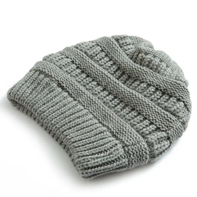 Однотонные мягкие теплые вязаные шапки унисекс на осень и зиму для мужчин и женщин, шапки с черепом, лыжная шапка s - Цвет: Серый