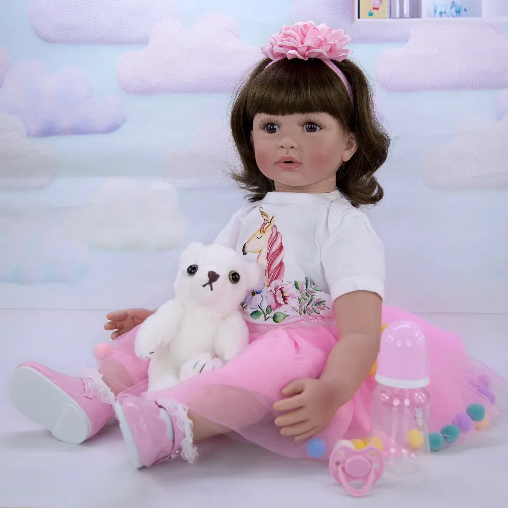 24 дюйма Reborn Baby Doll Силикон + ткань средства ухода за кожей жив bebe Boneca модная одежда для девочек подходит для От 3 до 8 лет дети игрушка в подарок