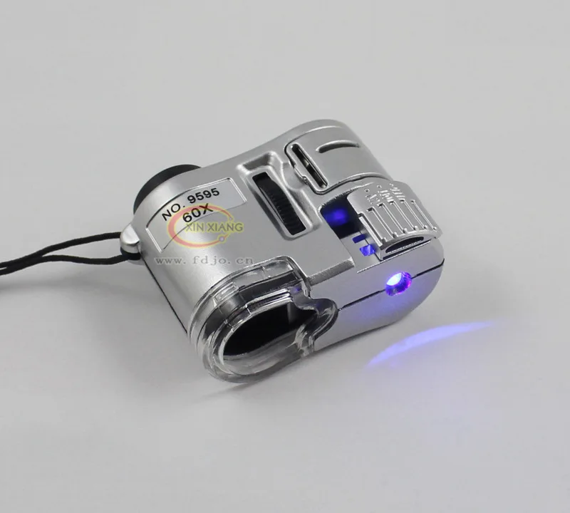 Portable Mini Illuminated Magnifier Lamp 60X Backlit Magnifying Glass Strap Pocket Jewelry Loupe LED Microscope Optical Len Lupa