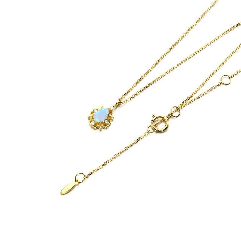 LAMOON S925 Sterling Silver Oct Birthstone Opal 14K Yellow Gold Plated Pandent Necklace Fine Jewelry for Women Mom Gift LMNI118