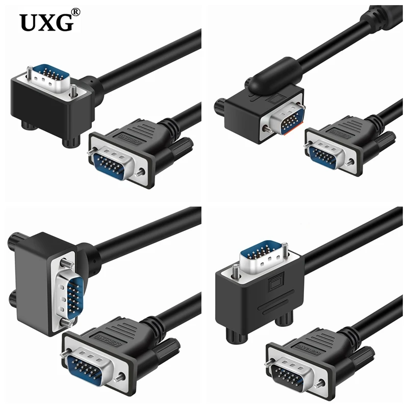 Computer Monitor VGA 1080p Cable Standard 15 Pin Connector 90 Degree Right Left Up Down Angle Male SVGA Cord Wire For Desktop vga cable,vga cable adapter