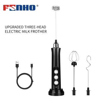 

FUNHO 3 in 1 Electric Handheld Food Blender USB Charging Egg Cake Milk Coffee Processor Detachable 3 Speed Adjustable Eggbeater
