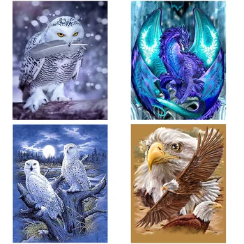 

DIY 5D Eagle Diamond Painting Owl&dragon Cross Stitch Animal Diamond Embroidery Full Round Drill Art Wall Home Decor Gift