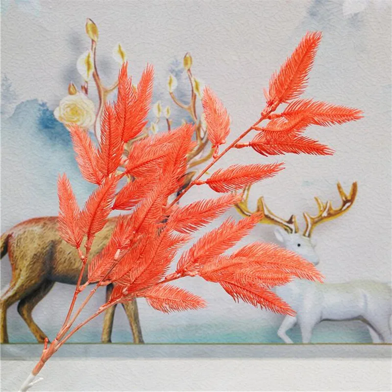 10Pcs Fake Feather Maple(3 stems/piece) 29.92" Length Simulation Plastic Flowers for Wedding Home Decorative Artificial Flower