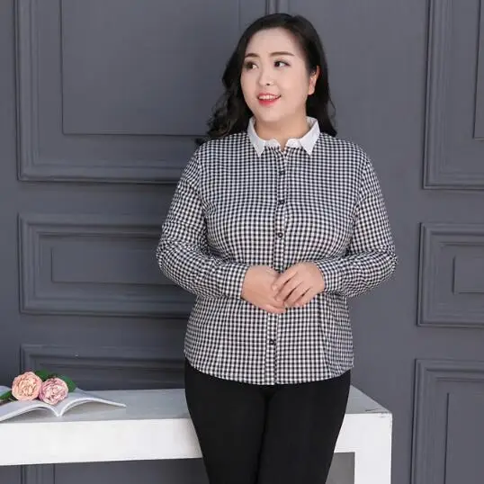 Ropa 2020 Social Spring Work Plaid Shirts Blouses Plus Size For Women 7xl 8xl 9xl Blusas Elegant Slim Ladies Tops A460 |