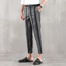 Весна новые мужские полосатые ноги Корейская версия Бизнес девять точек прямые полосы уличные модные повседневные брюки