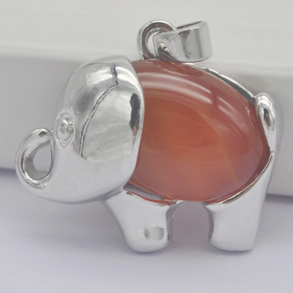 Red Carnelian Родонит Лабрадорит песчаник Кристалл Lapis Tigereye содалит сердолик камень с рисунком драгоценный кулон слон животных ювелирные изделия - Окраска металла: Red Carnelian