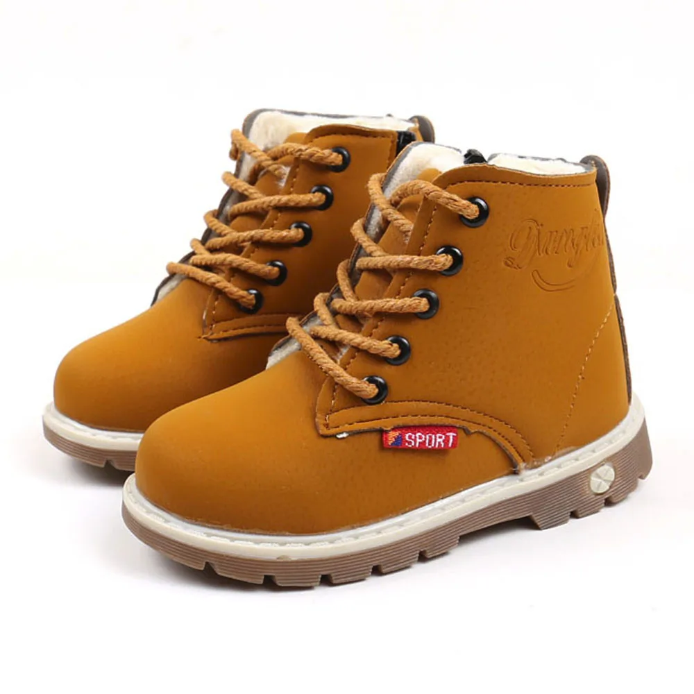 

kids winter Boots Child Leather Snow Boots For Girls Boys Warm Martin Boots winter Casual Plush Child Baby Toddler lace up Shoe