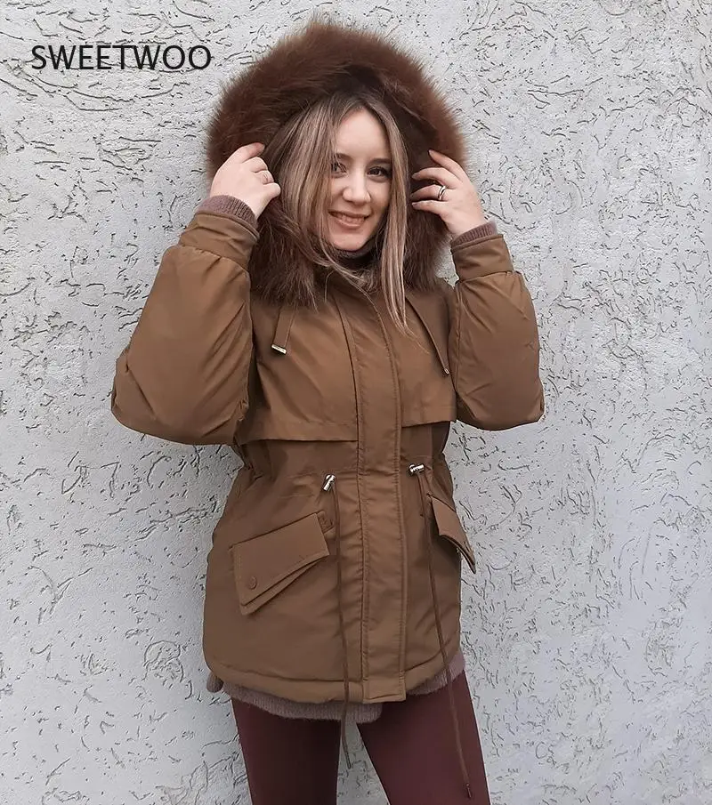 Cotton Padded  2Xl Winter Big Fur Jacket Women Loose Slim Warm Hooded Parka Coat Down Jacket 2022