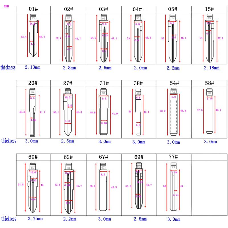 1-20#01#02#03#04#5#7#8#11#15#19#20# ключ для автомобиля embryo Автомобильный ключ Embryo замена головки ключа