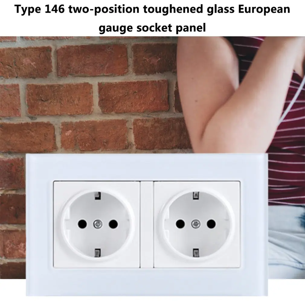 EU 146 Type Two German Socket German Standard Tempered Glass Socket Panel Export European Standard European German Socket