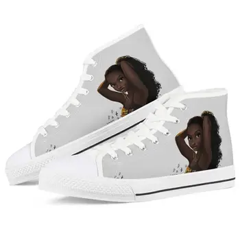

Black Lives Matter Africa Black Girl Afro Pattern Custom Female High-top Canvas Shoes Fashion Trend Board Shoes Justice No Peace