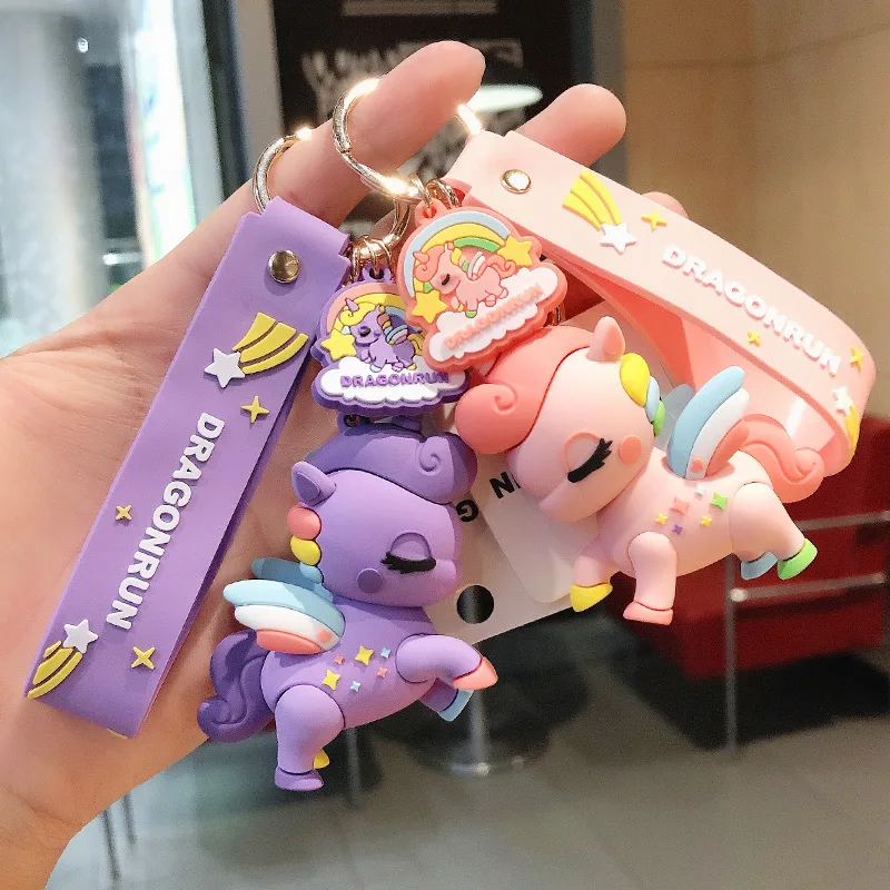 Rainbow Unicorn Keychain, Cartoon Silicone Doll, Creative Personality, Car Backpack, Couple Pendant Decoration, Cute and Funny 4