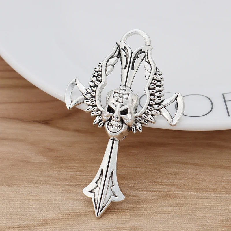 

5 Pieces Large Skull Cross Charms Pendants for DIY Necklace Jewellery Making Findings Accessories 61x38mm