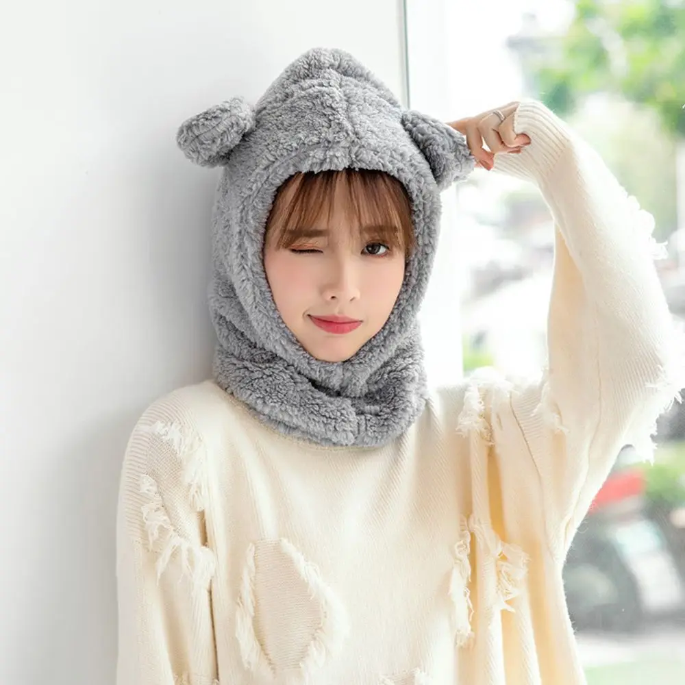 Winter Hats Bear Ear Hat Beanies Caps Windproof Plush Earflap Earmuff Women Warm Cartoon Toy Hat For Kids Adult bomber trapper hat