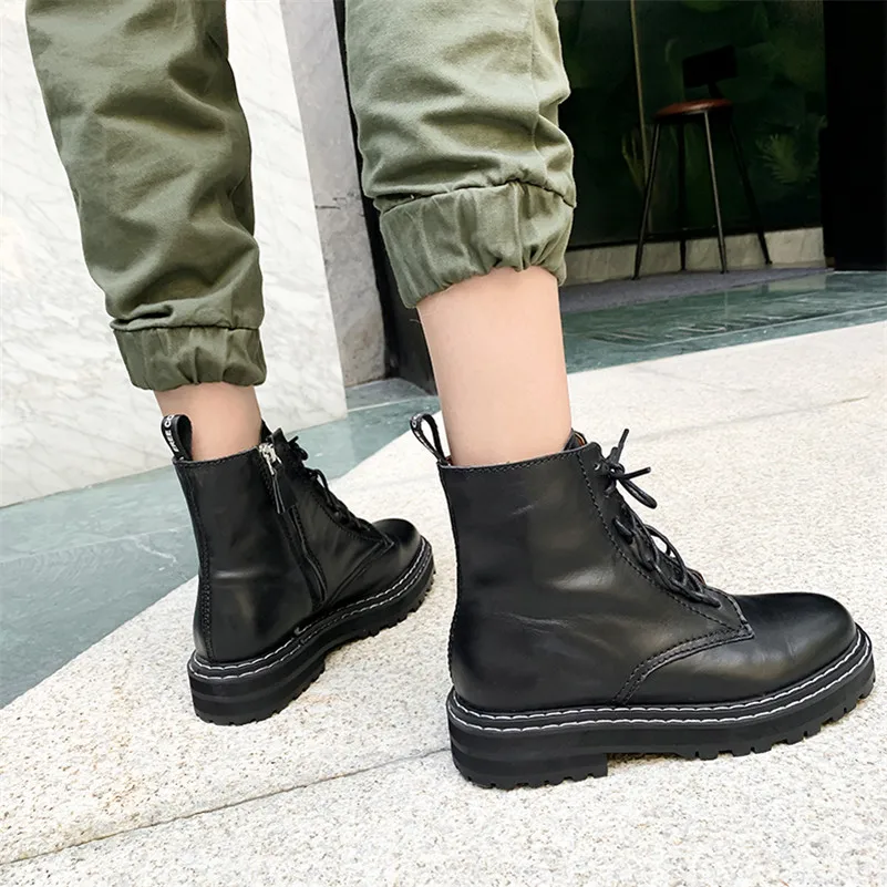 2019 New Fall Winter Martin Boots Women Black Leather Motorcycle Cowboy Platform Boots Punk Combat Ankle Boots Women Shoes