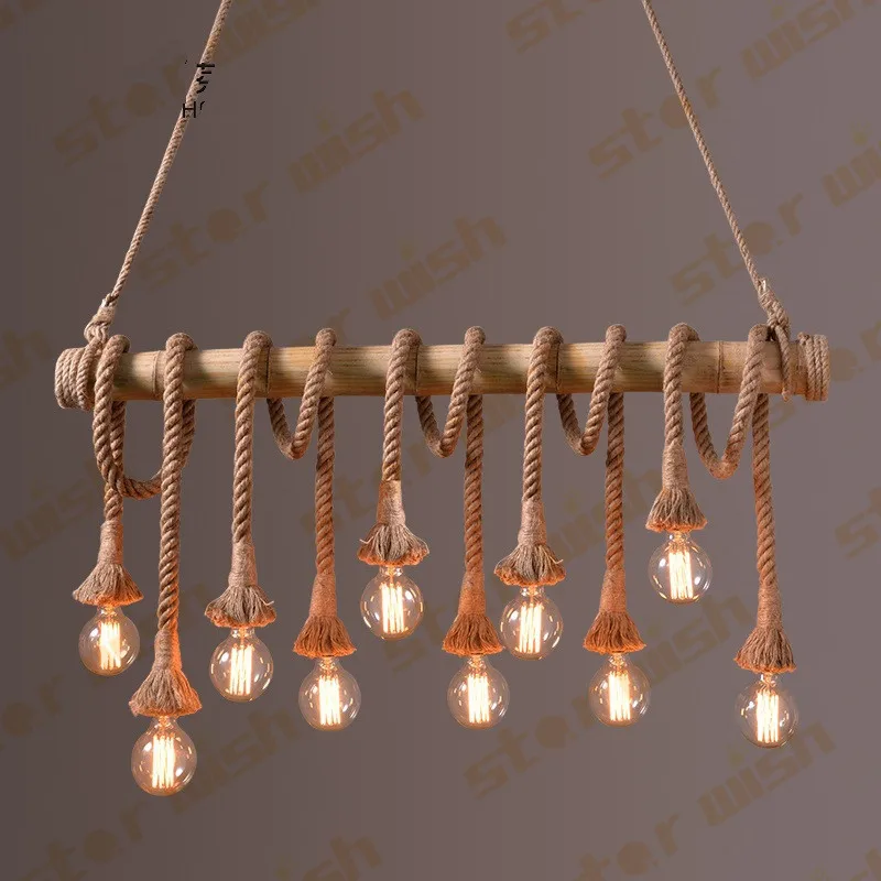 

Vintage Rope Pendant Lights Lamp Personality Loft Lights Hemp Rope bamboo lamp for Kitchen Cafe Bar Decor pendent light