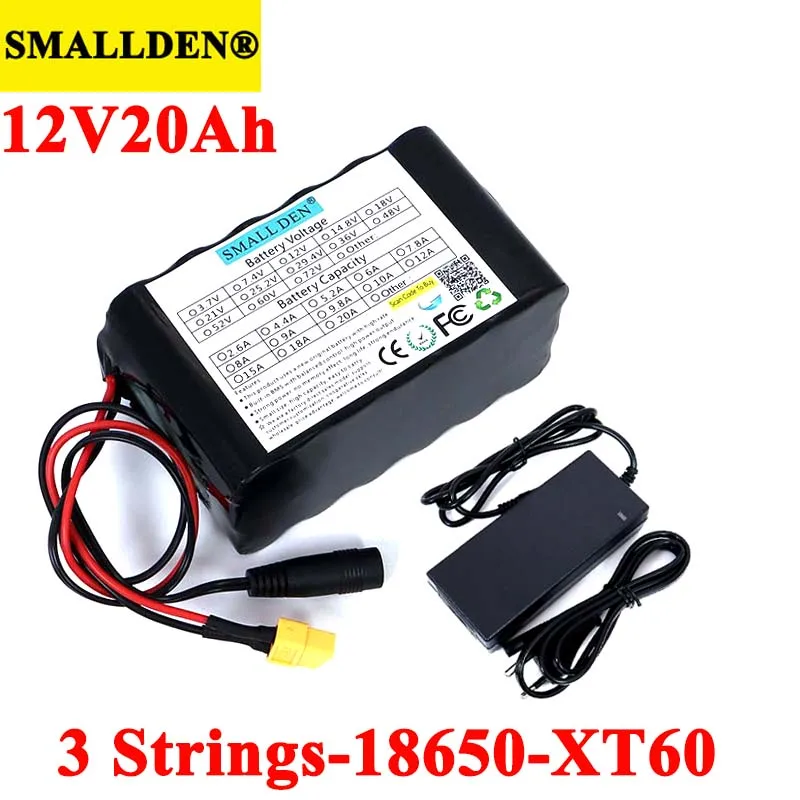 12V 20ah 18650 lithium Rechargeable battery 11.1V 20000mAh  with PCB For hernia lampamplifiers monitoring+ 12.6V 3A Charger