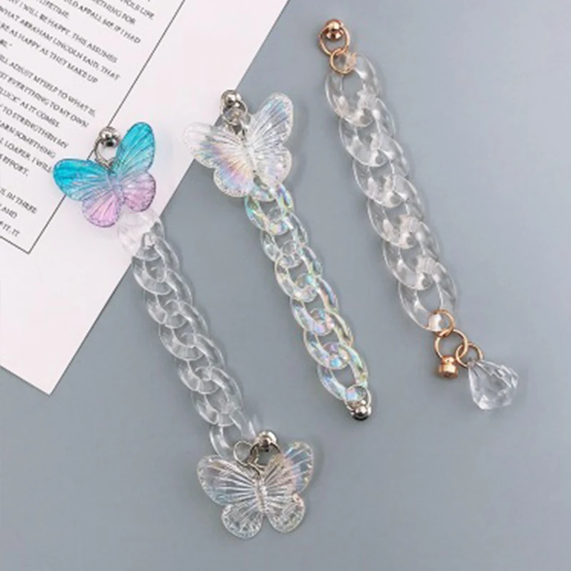 Acrylic Butterfly Anti-lost Mobile Phone Strap Cord Bracelet Phone Lanyard Chain for Women Cell Phone Case Hanging Cord