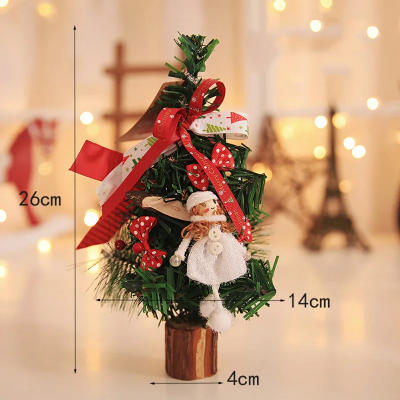 Настольная искусственная Рождественская елка с деревянной основой с кроликом и бантом, цветочное украшение, Рождественская елка, украшение для дома и офиса