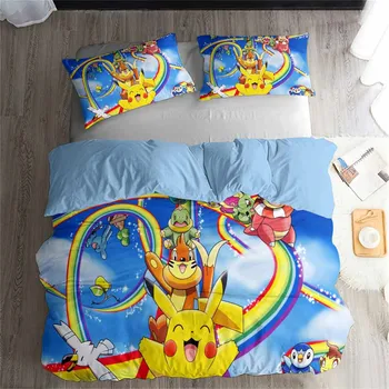 

HELENGILI 3D Bedding Set Pokemon Pikachu Print Duvet Cover Set Bedcloth with Pillowcase Bed Set Home Textiles #GN-24