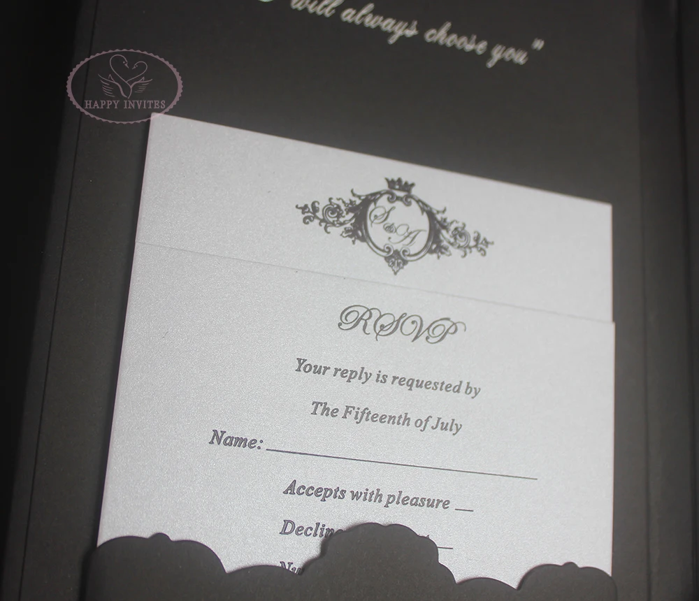 HI1156-11 Custom Black & White Hardcover  Wedding Card with Silver Foil and Acrylic Invitation with Black Letters Made in China