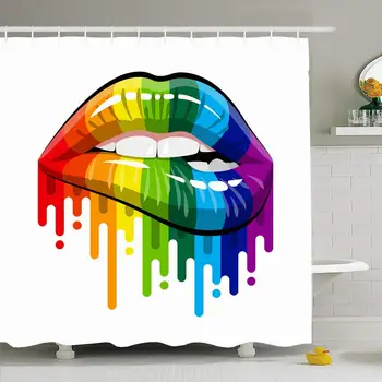 

Shower Curtain Set with Hooks 72x78 Love Open Mouth Red Lip Rainbow Color Paint Flow Cosmetic Passion Tooth Beauty Lover with