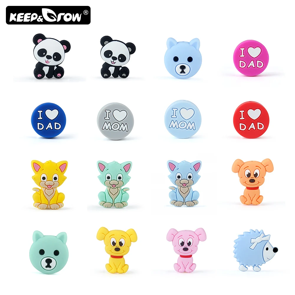 

Keep&Grow 5pcs Mini Cartoon Silicone Beads Baby Teether Bead Pearl Silicone Teething Toys DIY Pacifier Clips Chain Baby Products