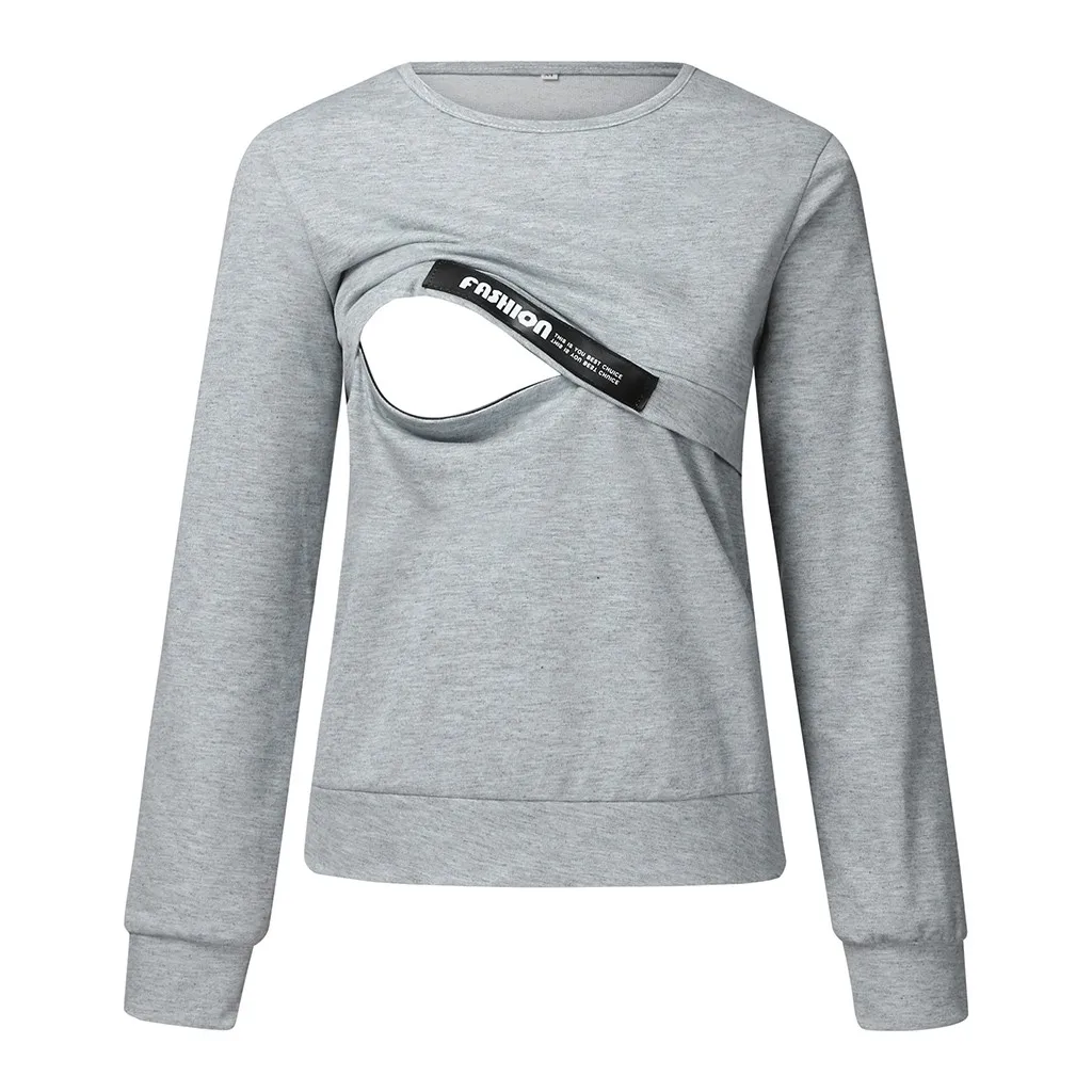 Women's Sweatshirts Winter Warm Long Sleeve Zipper Nursing Sweatshirts Tops For Breastfeeding Solid O-neck Clothes For Pregnant