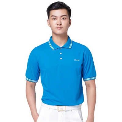 Мужские летние рубашки с коротким рукавом для гольфа, дышащие, не впитывающие пот топы, мужские рубашки с пуговицами спереди, быстросохнущие рубашки для гольфа, топы D0665 - Цвет: Синий