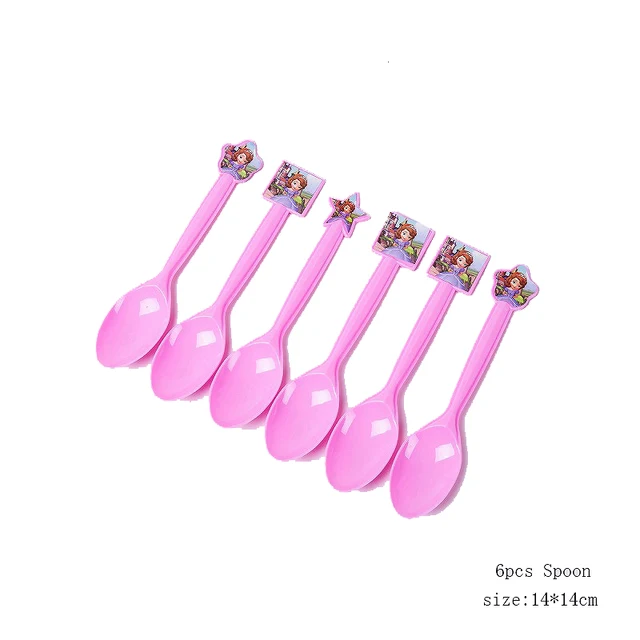 New Disney Sofia Princess Theme Party Disposable Tableware For Decorations Birthday Party Baby Shower Napkin Plate Cup Supplies 6pcs Spoon