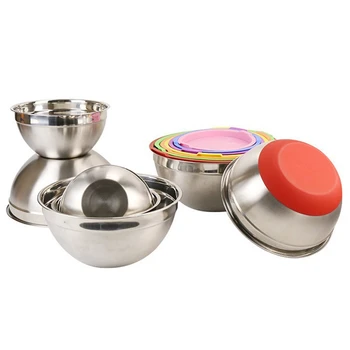 

Stainless Steel with Colored Silicone Bottom Non-Slip Handle Scale Salad Bowl Baking
