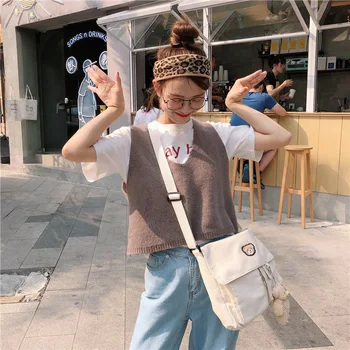 

Korea Fashion INS Vintage Bear Student Canvas Messenger Bag for Women Harajuku Chic Girl Shoulder Crossbody Bag Cortoon Handbag