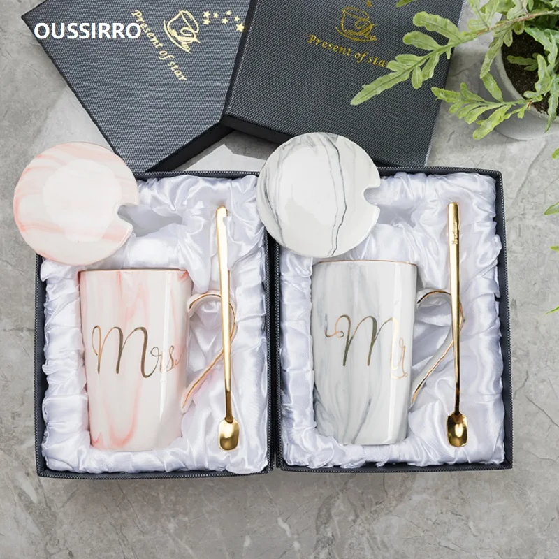 Керамические кофейные кружки OUSSIRRO чашка Mr и Mrs для чая молока Подарочная коробка