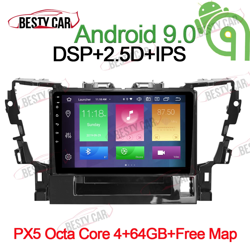 PX5-B-4-64GB-DSP 10," ips Android 9,0 Автомобильный мультимедийный плеер Радио Стерео gps навигация для Toyota Alphard головное устройство wifi Bluetooth DSP - Цвет: PX5-B-4-64GB-DSP