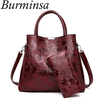 

Burminsa 2 Pcs/Set Flower Print Women Handbags Unique Design Large Capacity High Quality PU Ladies Shoulder Messenger Bags 2020
