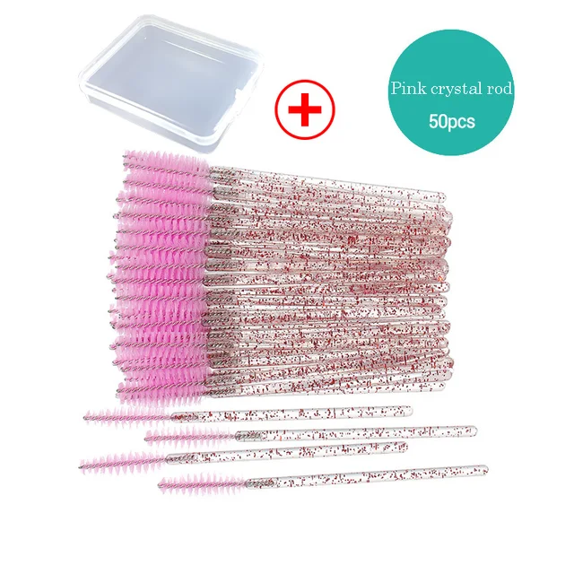 50/100pcs Disposable Eyelash Brush Mascara Wands Crystal Eyebrow Makeup Brush Eyelash Extension Tool Optional Storage Box AddBox 50pcs CPink