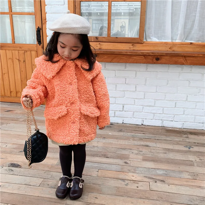 

Winter Korean Girls Jackets And Coats Granules Lamb Wool Jacket Thick Warm Velvet Coat Faux Fur Jacket Children Outerwear