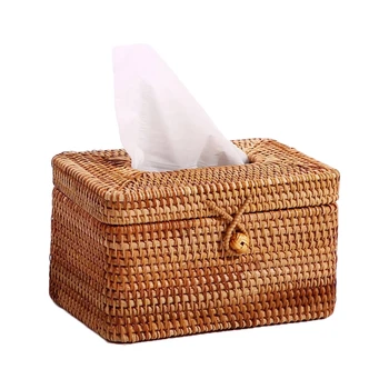 

Elegant Handmade Rattan Tissue Box Napkin Storage Container Desktop Toilet Paper Dispenser for Home Office