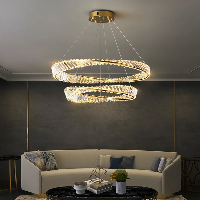 

Crystal Chandelier Lighting For Living Room Bedroom Dining Home LED Modern Round Ring Gold Luxury Ceiling Mounted Hanging Lamp