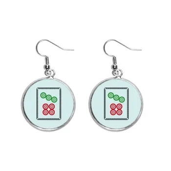 

Mahjong Circle Dots 7 Tile Pattern Ear Dangle Silver Drop Earring Jewelry Woman
