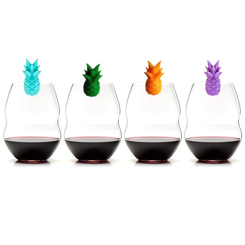 6pcs Silicone Wine Glass Marker Pineapple Stylish Wine Glass Marker Charms for Banquet Bar Accessories