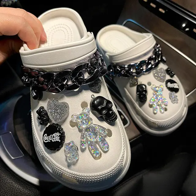 Trendy Rhinestone Croc Charms Designer DIY Quality Women Shoes Charms for JIBS Anime Chain Clogs Buckle Kids boys girls Gifts set 07 ( 18pcs )