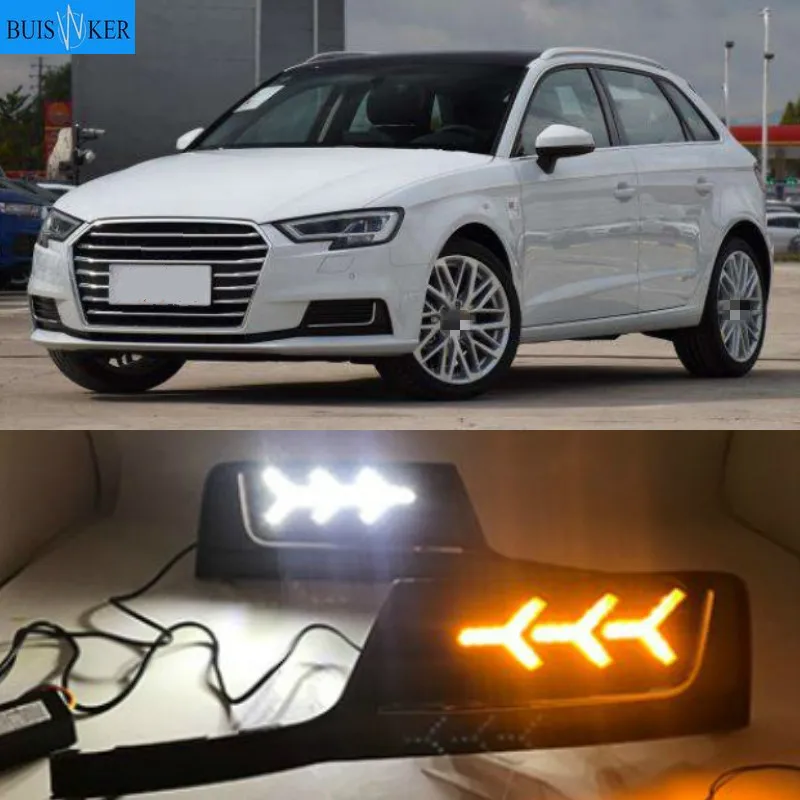

1set For Audi A3 2017-2019 12V LED DRL Daytime Running Lights Daylight Fog light with yellow turn Signal