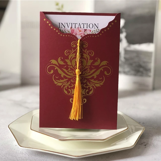 gold tassels for wedding, invitation card