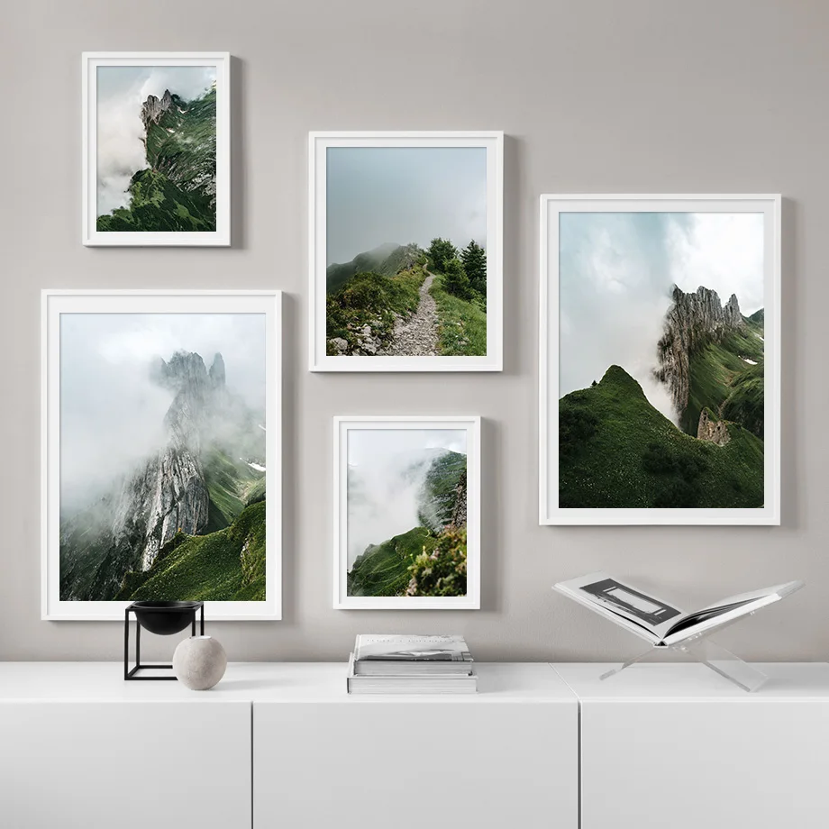 Mountain Forest Tree Road Fog Landscape Wall Art Canvas Painting Nordic Posters And Prints Pictures For Living Room Decor | Дом и сад