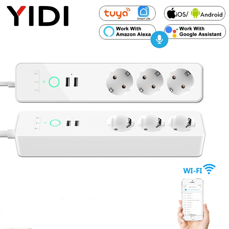 Умный удлинитель Smart Life Tuya с Wi Fi 3 розетки 2 USB порта для зарядки|Электрические розетки| |